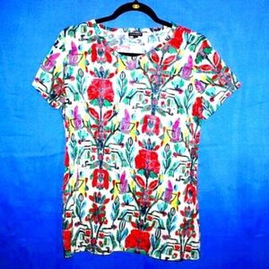 HANNAH Floral Abstract Print T-Shirt - Women's Size S - Multicolor - Artsy Vibes
